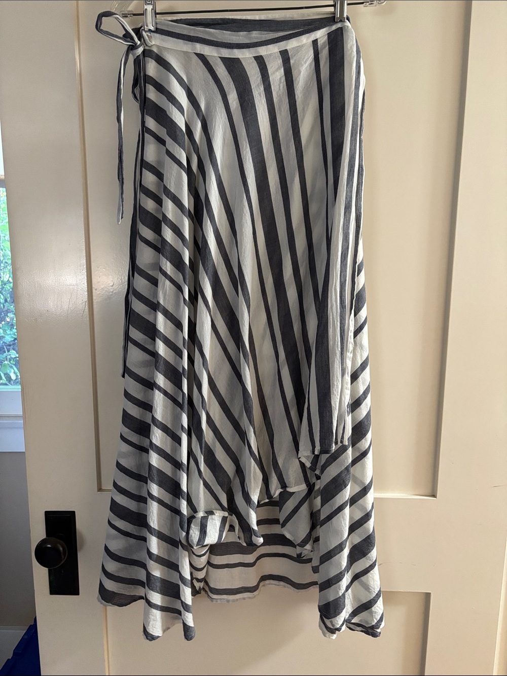 Striped High-Low Wrap Skirt in Gray & White